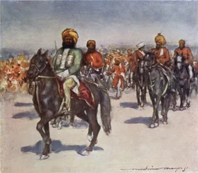 Jinetes nativos en la revisión de sirvientes nativos